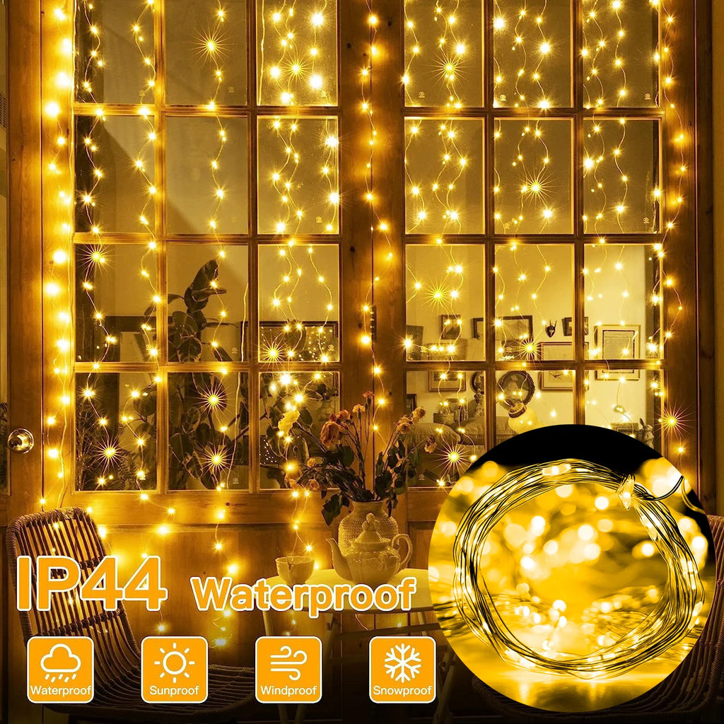 Luxury 8 -Mode LED Fairy Curtain Lights With Remote - USB Powered