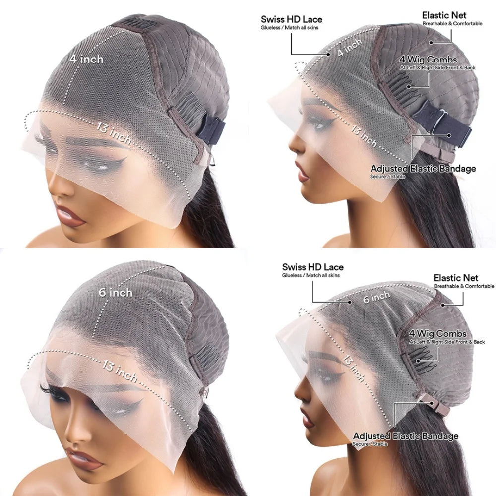 13x6 HD Lace Front Brazilian Deep Wave Human Hair Wig - 250% Density, Pre-Plucked