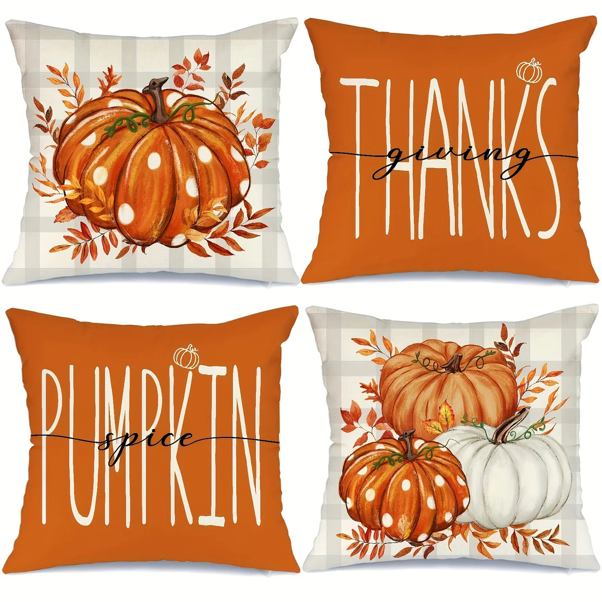 Luxury Harvest Pumkin & Thankful Throw Pillow Cover -18" x 18"