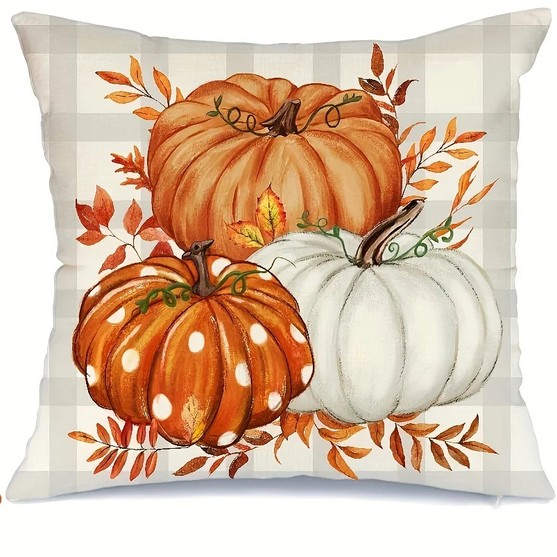 Luxury Harvest Pumkin & Thankful Throw Pillow Cover -18" x 18"