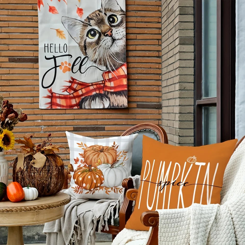 Luxury Harvest Pumkin & Thankful Throw Pillow Cover -18" x 18"