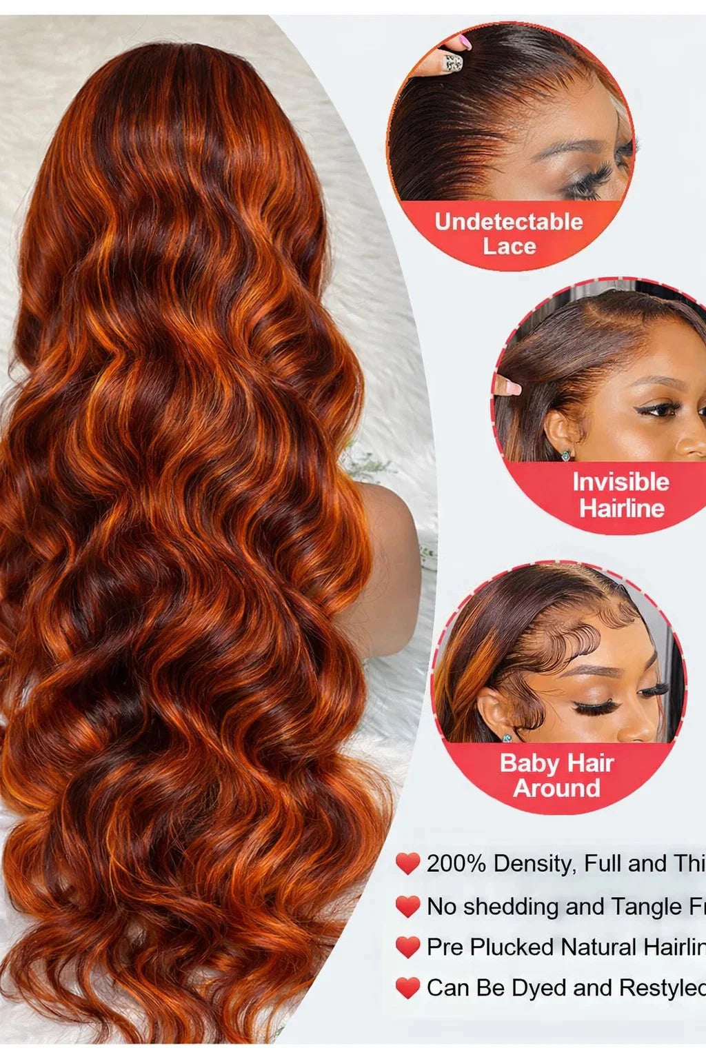 Ginger Luxury Ombre Brazilian Body Wave HD Lace Front Wig - 100% Human Hair