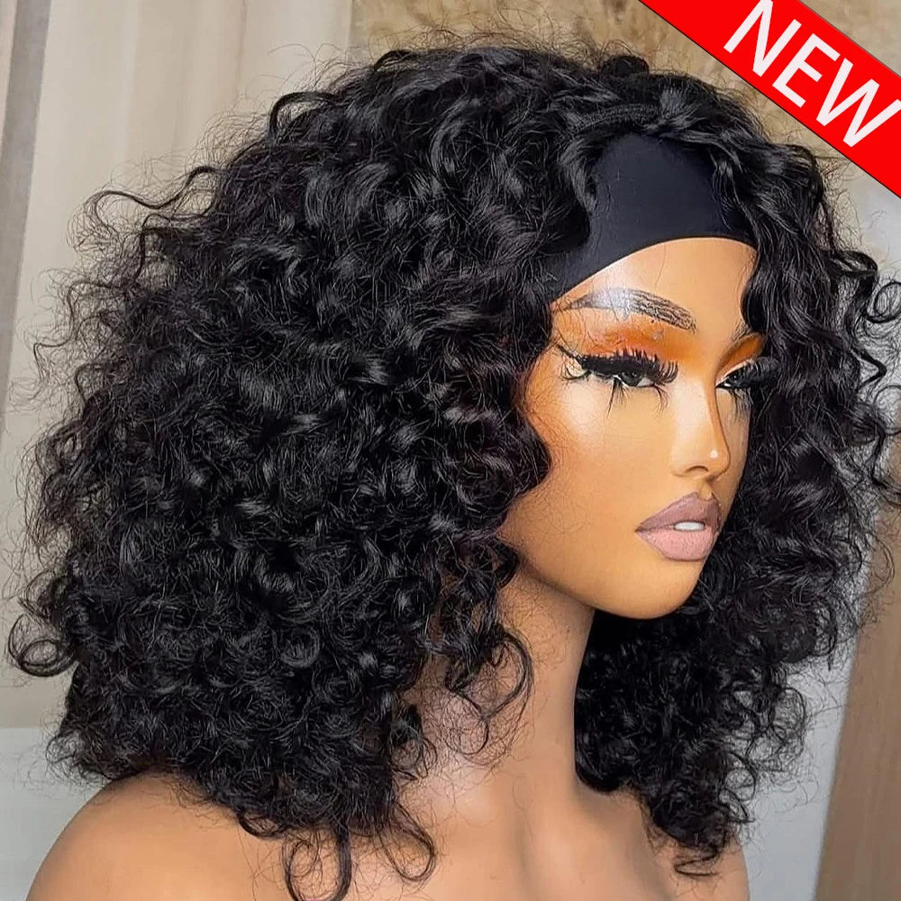 Luxury Curly Brazilian Human Hair Headband Wig- 200%-400% Density