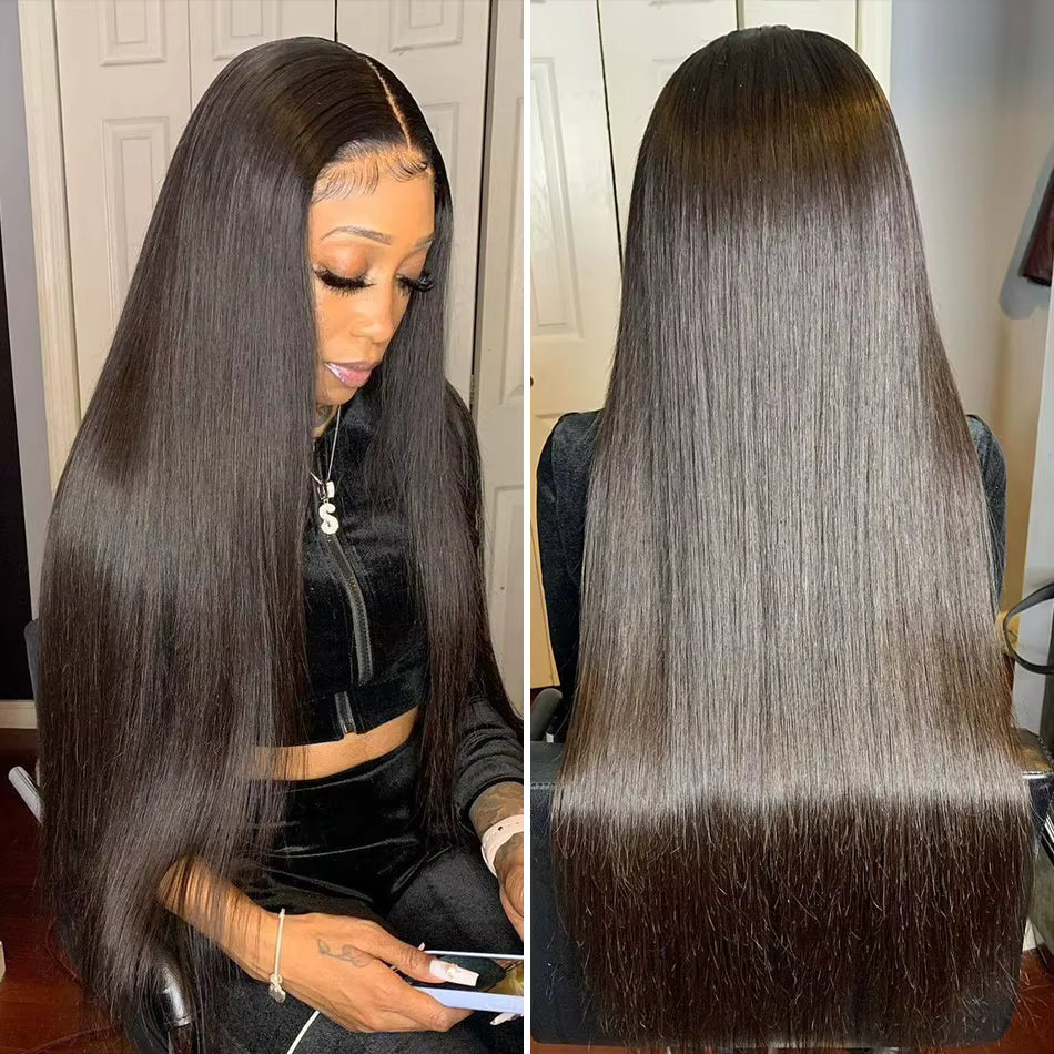 Luxury Silken Straight Brazilian Human Hair Wig | 200% Density | Transparent HD Lace Frontal | 30-40 Inches