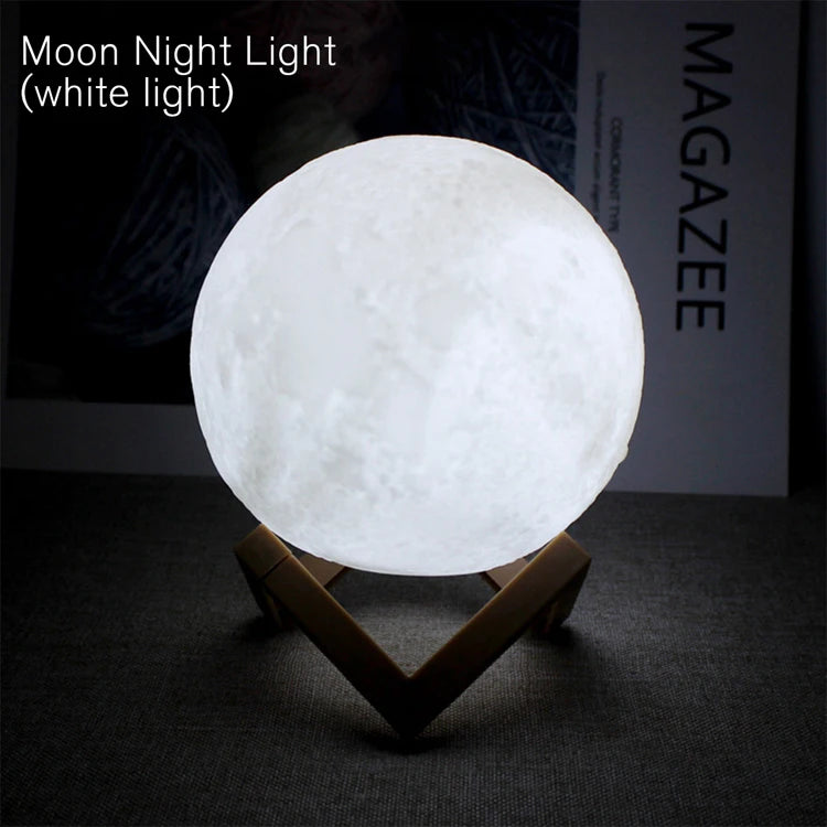 Glowing Moon LED Night Light With Wooden Display Stand
