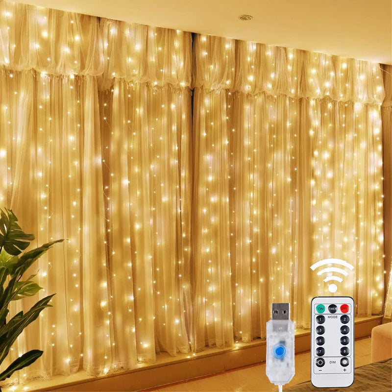 Luxury 8 -Mode LED Fairy Curtain Lights With Remote - USB Powered
