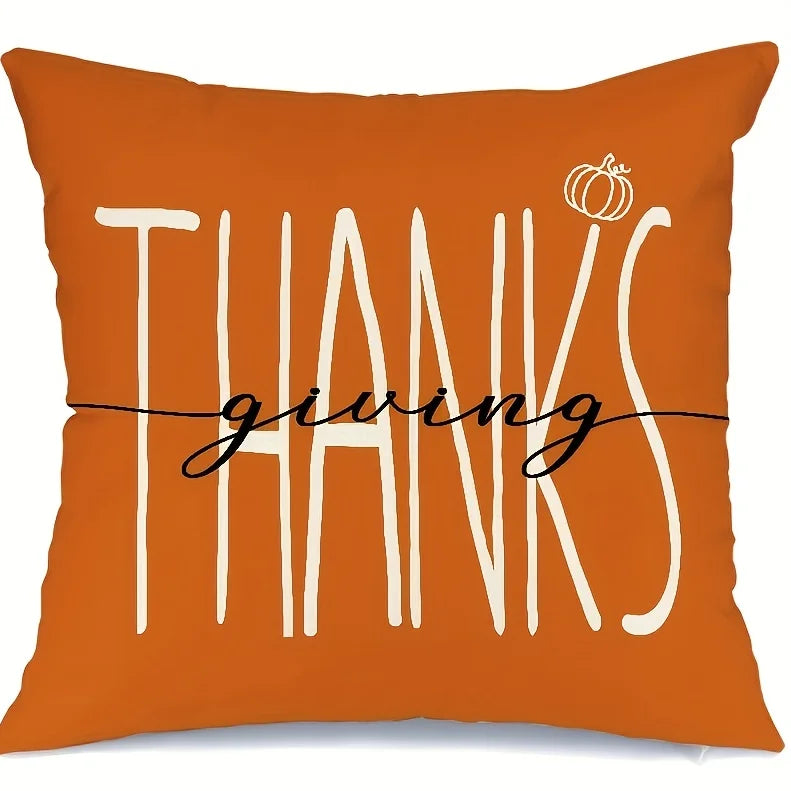 Luxury Harvest Pumkin & Thankful Throw Pillow Cover -18" x 18"