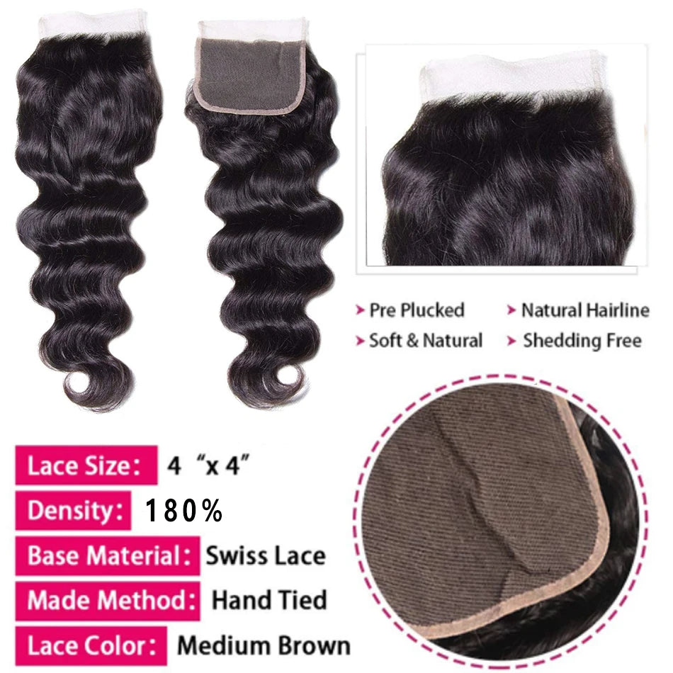 Raw Peruvian Natural Wave Human Hair- 3 Bundle set with HD Lace Closure | Luxury Hair Extensions