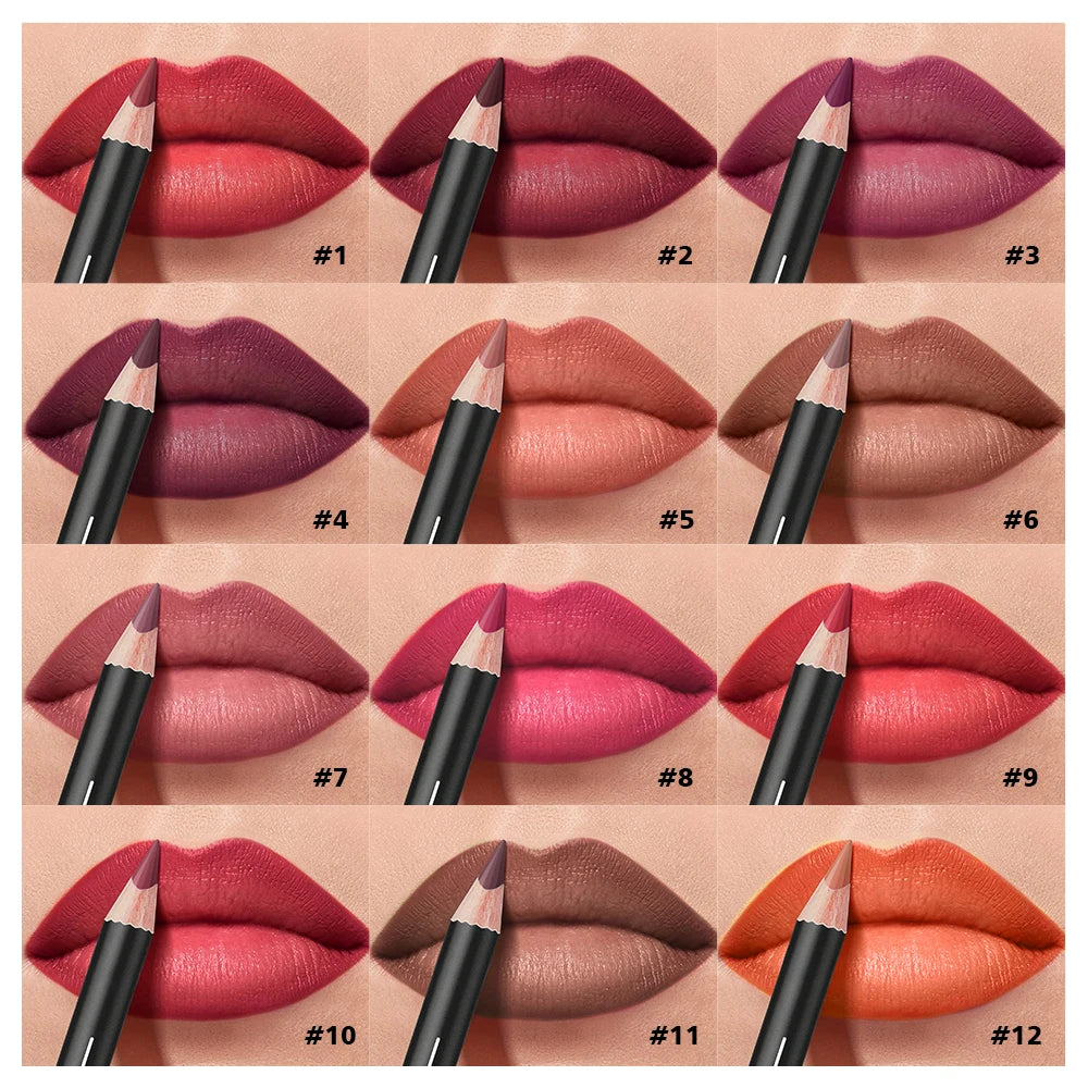 Luxury 12-Piece Waterproof Semi-Matte Lip Liner Set
