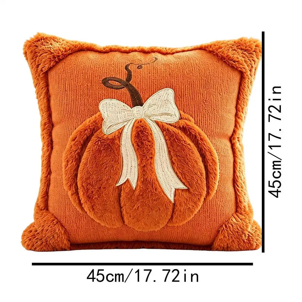 Luxury Harvest Bow & Pumkin Plush Throw Pillow Cover - 18" x 18"