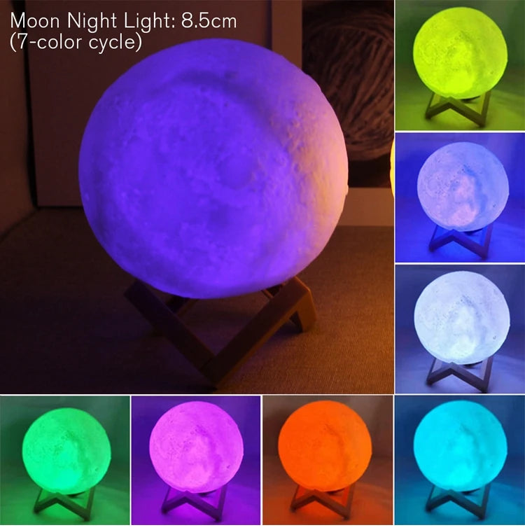 Glowing Moon LED Night Light With Wooden Display Stand