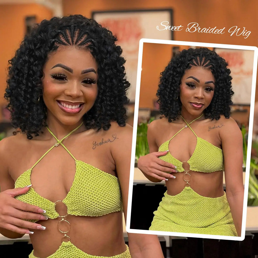 Luxury Brazilian Deep Wave Curly Bob 13x4 Lace Front Human Hair Wigs - Pre-Braided Style, 220% Density