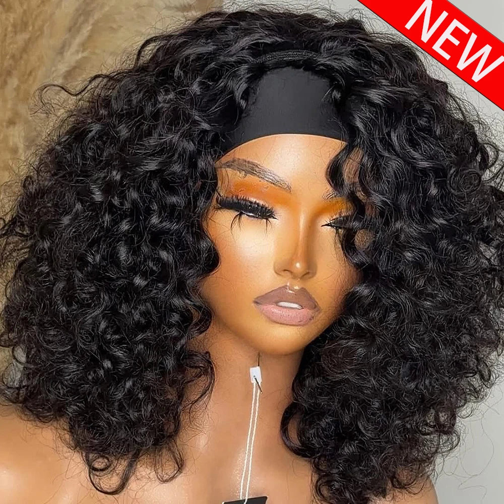 Luxury Curly Brazilian Human Hair Headband Wig- 200%-400% Density