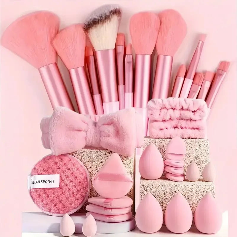 33-Piece Makeup Brush & Beauty Sponge Set - Complete Face & Eye Beauty Kit