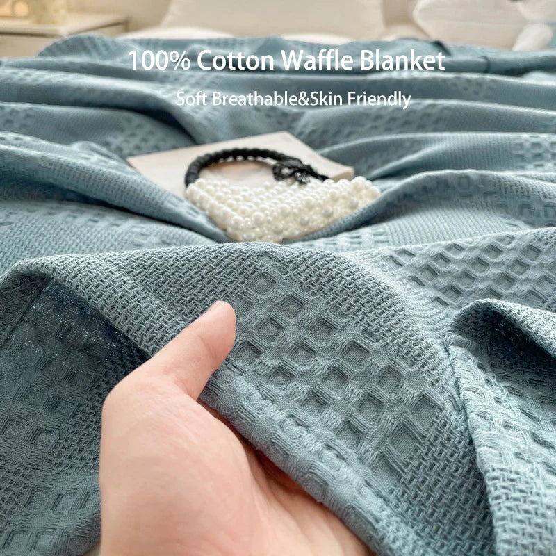 Luxury 100% Cotton Waffle Throw Blanket Soft & Cozy Home Collection