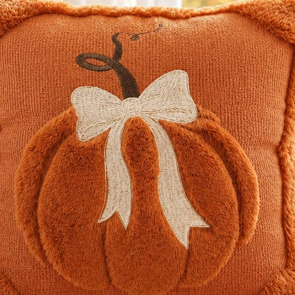 Luxury Harvest Bow & Pumkin Plush Throw Pillow Cover - 18" x 18"