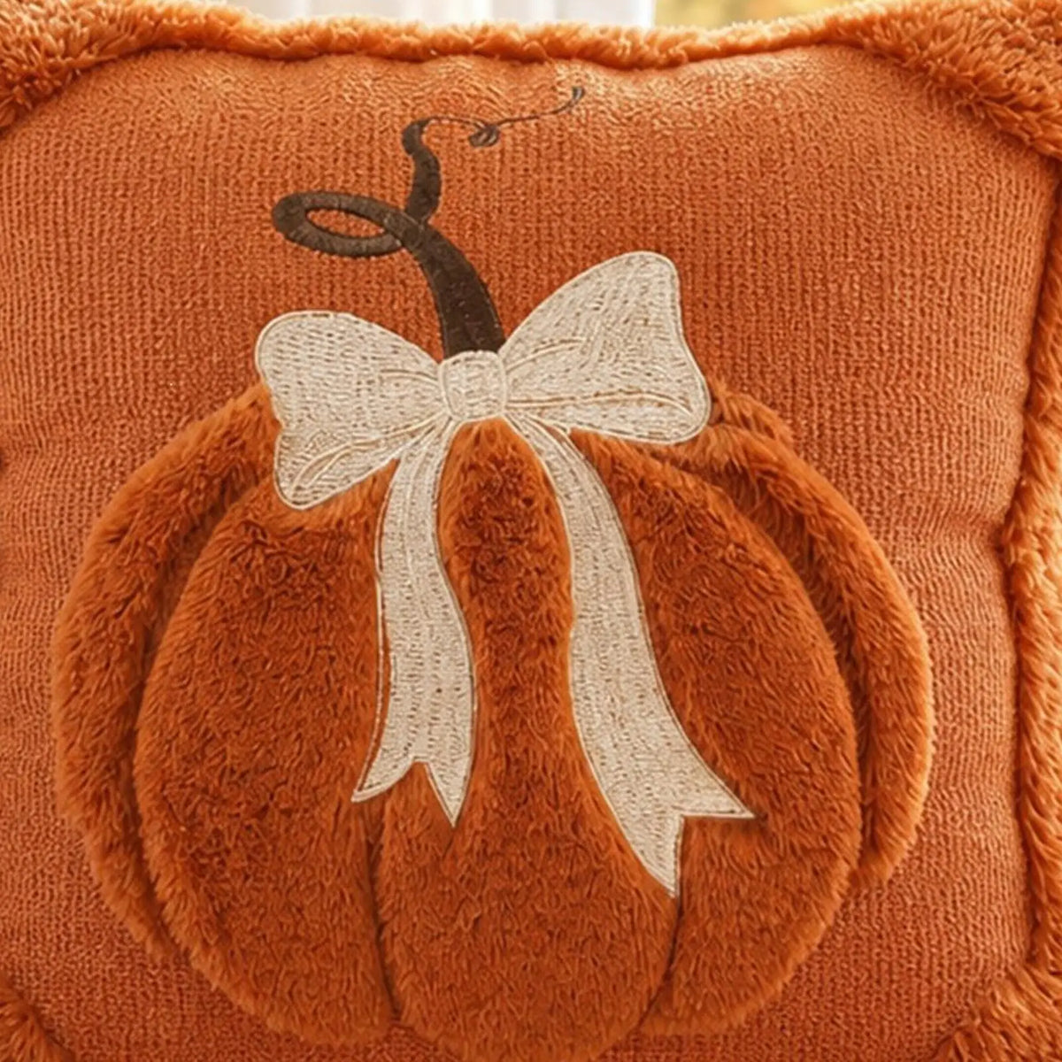 Luxury Harvest Bow & Pumkin Plush Throw Pillow Cover - 18" x 18"
