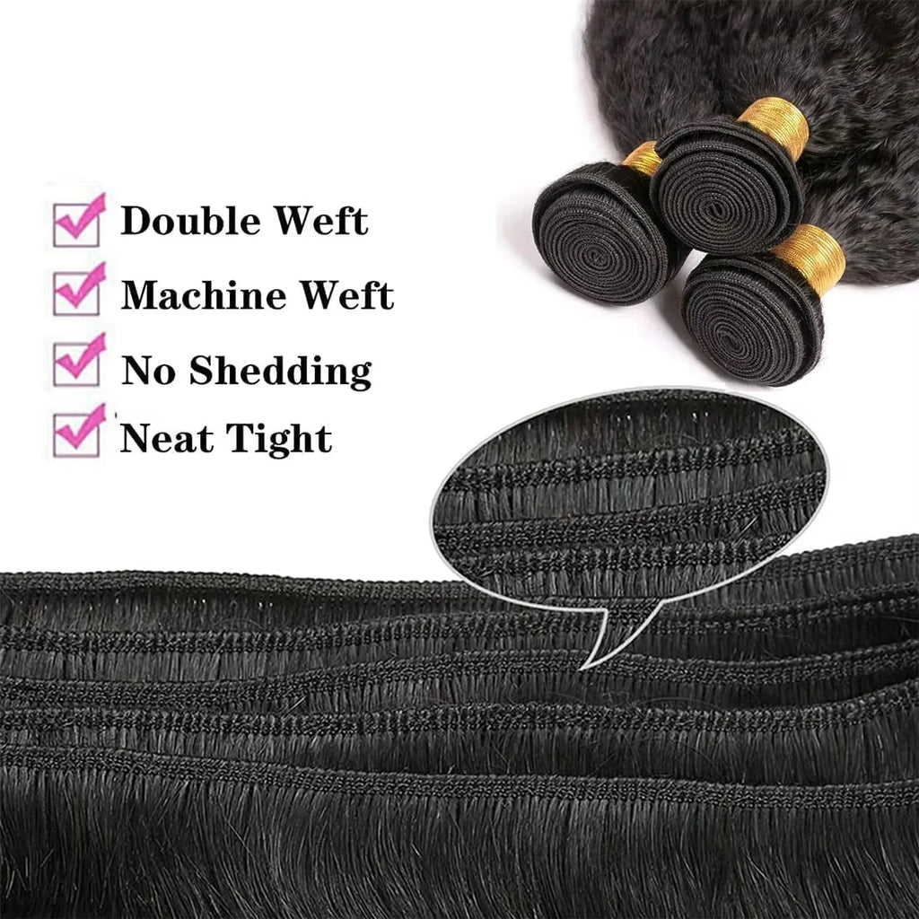 Luxury Kinky Straight Bundles Human Hair 1 3 4 Bundles Set -Natural Yaki Texture