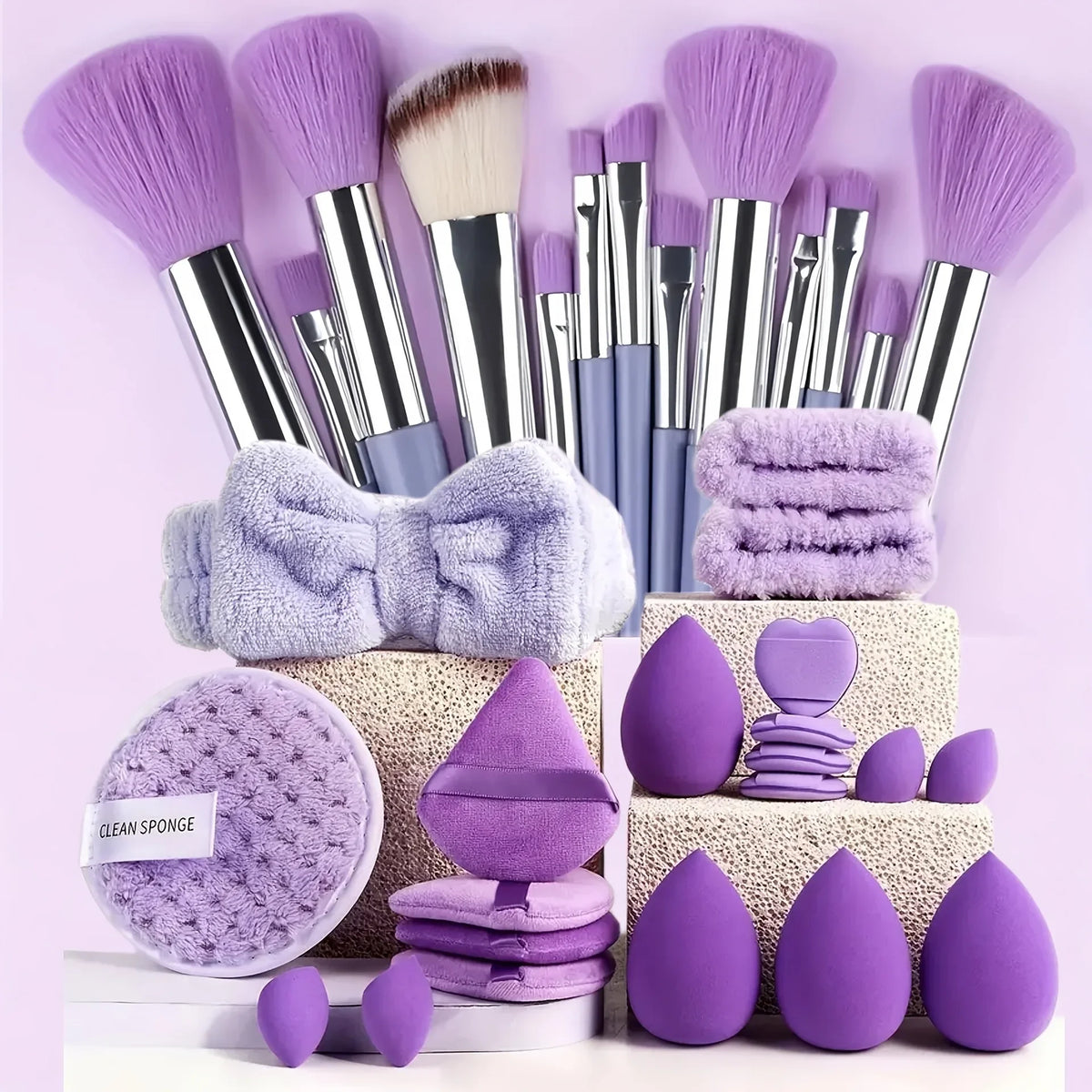 33-Piece Makeup Brush & Beauty Sponge Set - Complete Face & Eye Beauty Kit