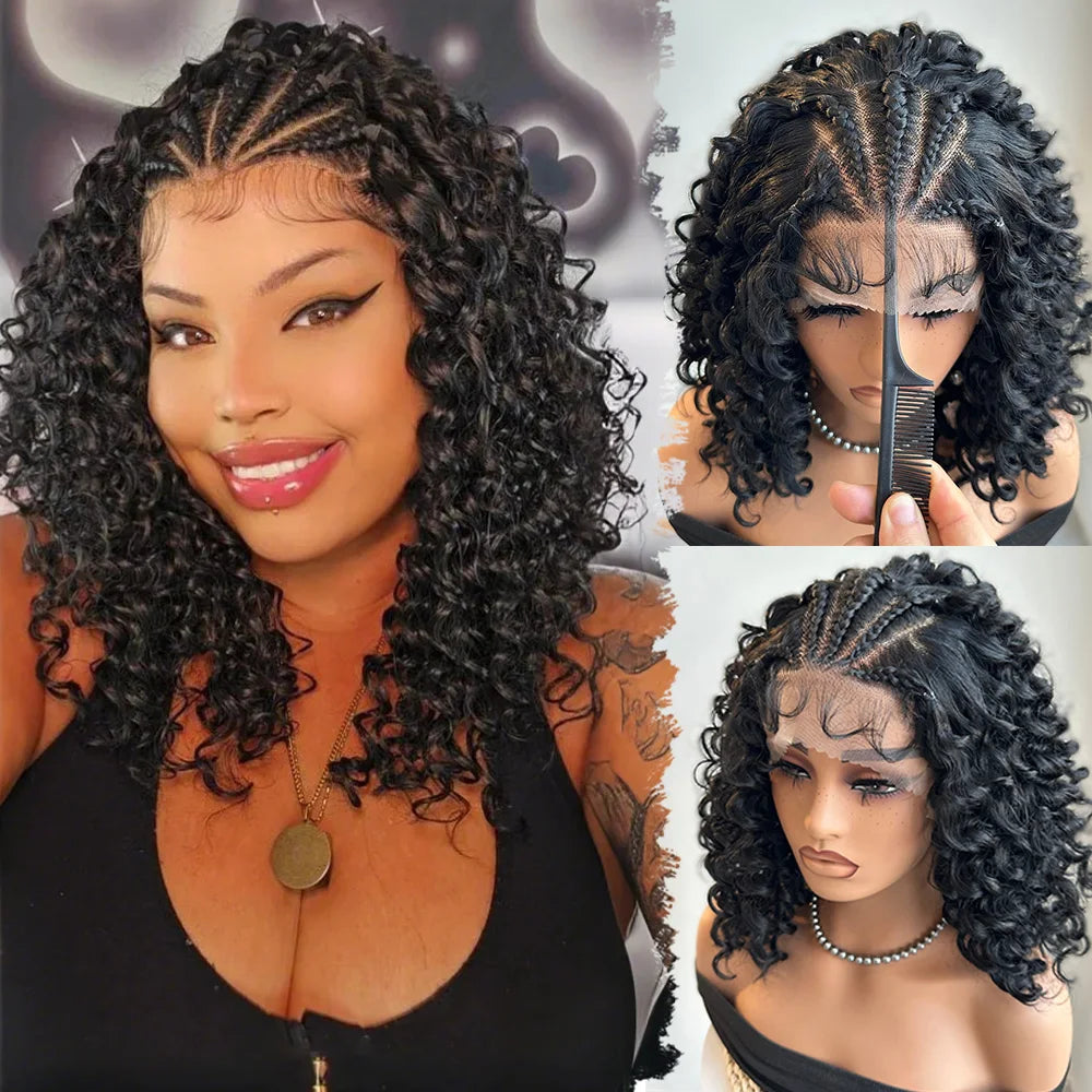 Luxury Brazilian Deep Wave Curly Bob 13x4 Lace Front Human Hair Wigs - Pre-Braided Style, 220% Density