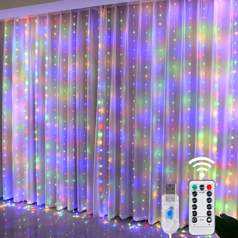 Luxury 8 -Mode LED Fairy Curtain Lights With Remote - USB Powered