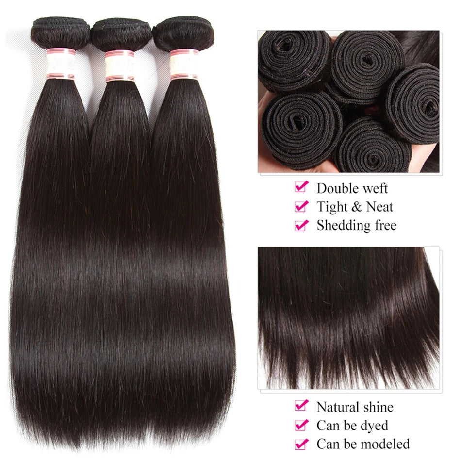 Luxury Brazilian Straight Human Hair Weave Bundles Natural Black 1/2/3 Bundle Options