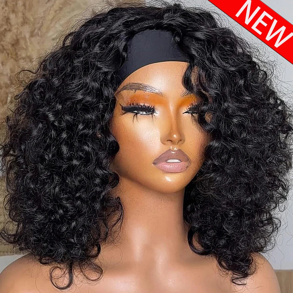 Luxury Curly Brazilian Human Hair Headband Wig- 200%-400% Density