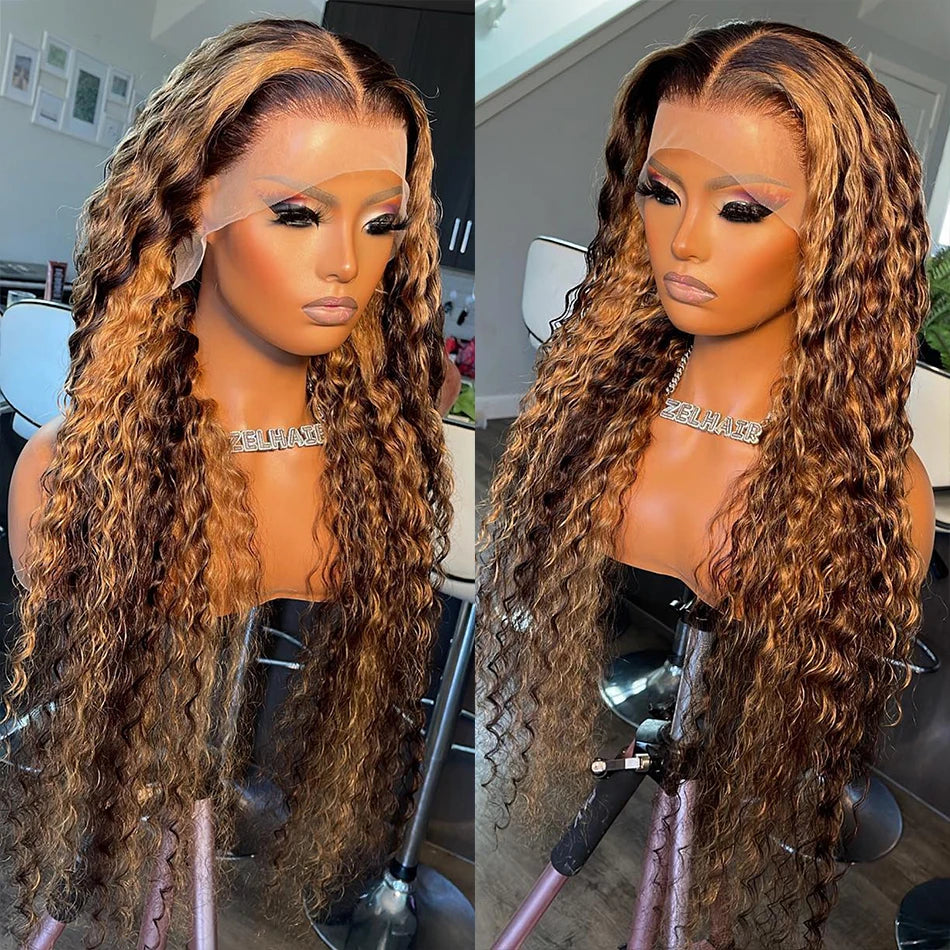 Honey Brown Ombre Brazilian Deep Wave Human Hair Lace Front Wig | 13x6 & 13x4 | 180%-250% Density