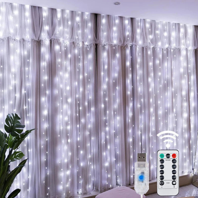 Luxury 8 -Mode LED Fairy Curtain Lights With Remote - USB Powered