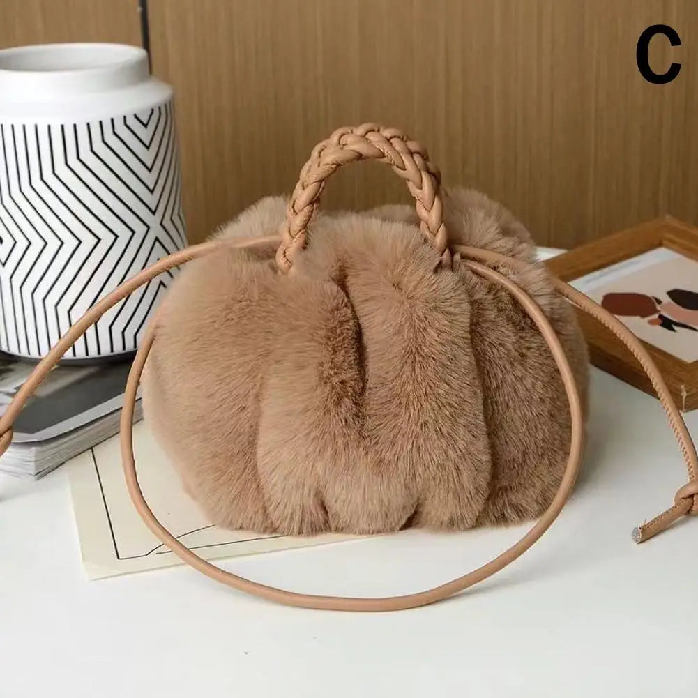 Cozy Cashmere Plush Pumkin Crossbody Bag - Fall Handbag