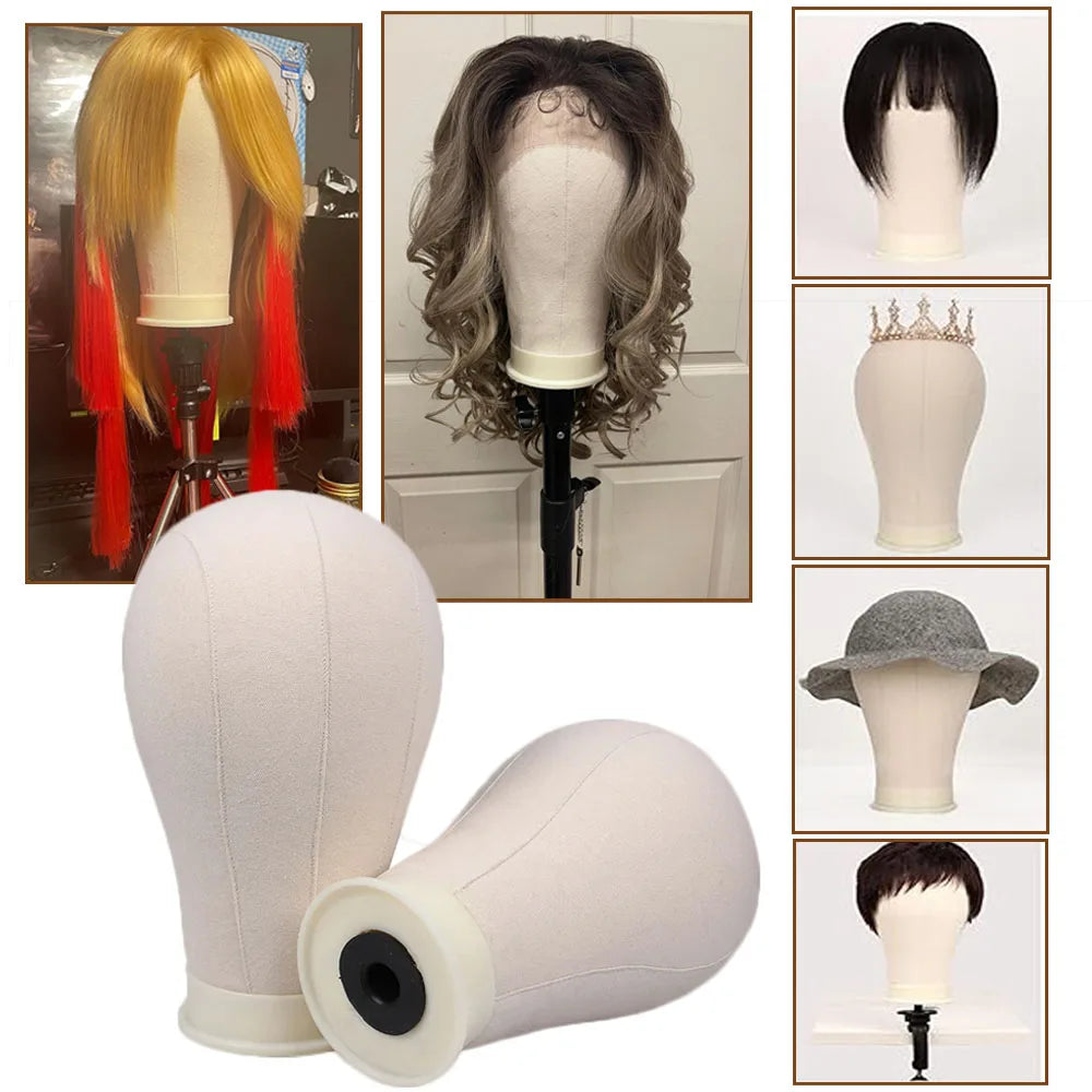 Canvas Wig Mannequin Head & Stand Set - Wig Making Display Kit