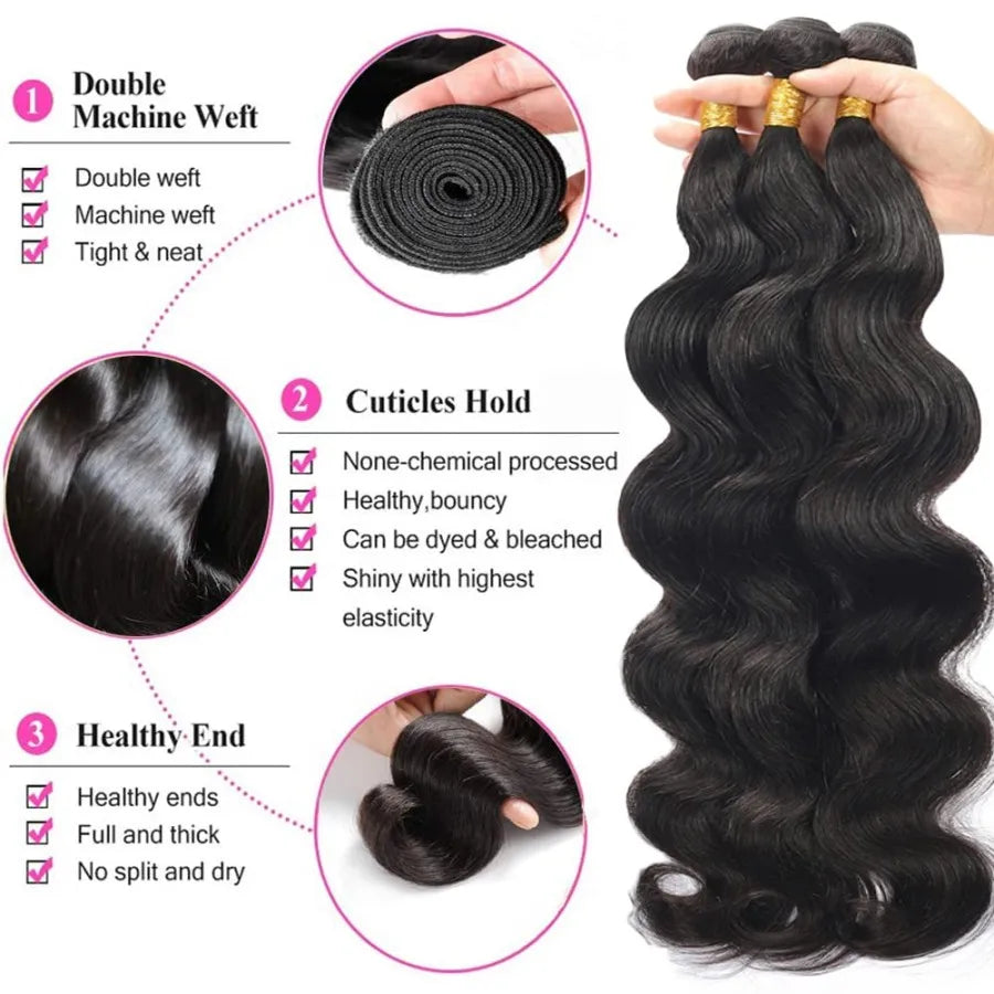 Luxury Peruvian Body Wave Human Hair Bundles -1, 3 & 4 Bundle Set, 10-40 Inches