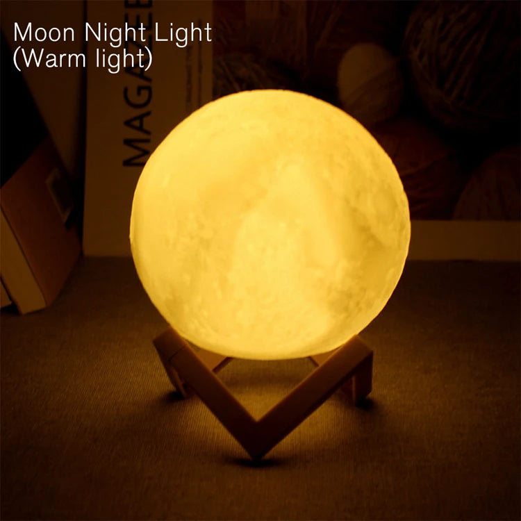 Glowing Moon LED Night Light With Wooden Display Stand