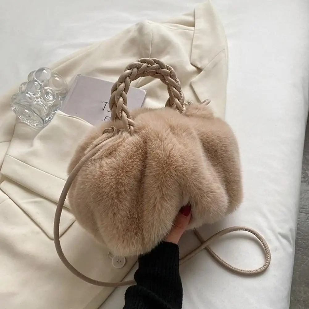 Cozy Cashmere Plush Pumkin Crossbody Bag - Fall Handbag