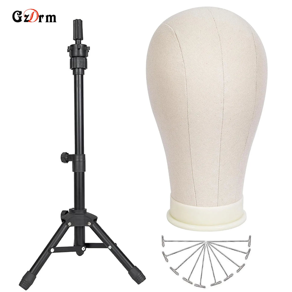 Canvas Wig Mannequin Head & Stand Set - Wig Making Display Kit